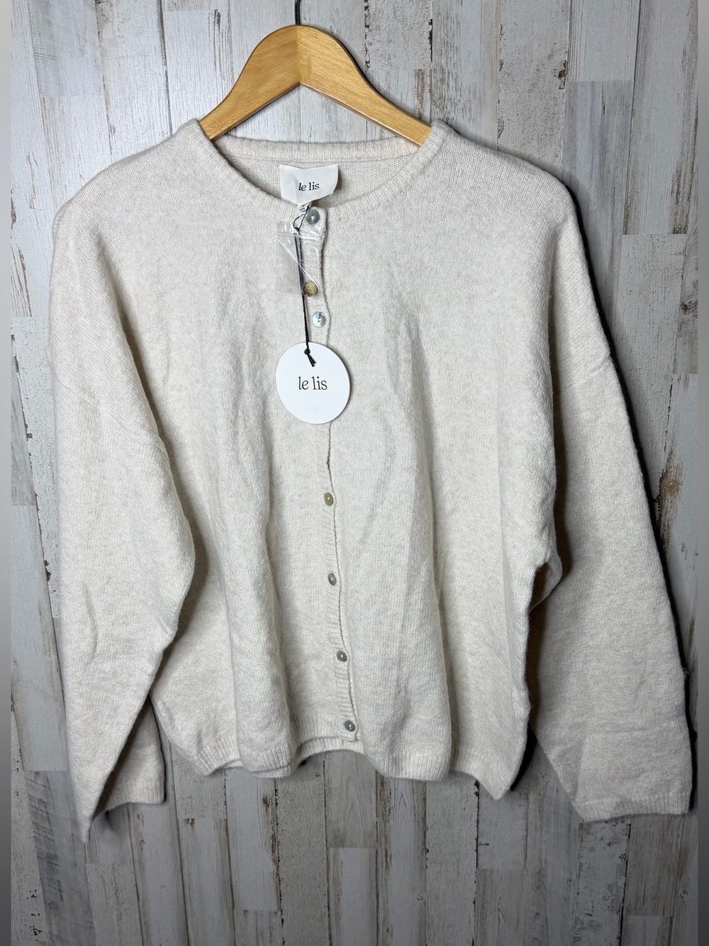 Le Lis Cream Long Sleeve Crew Neck Cardigan